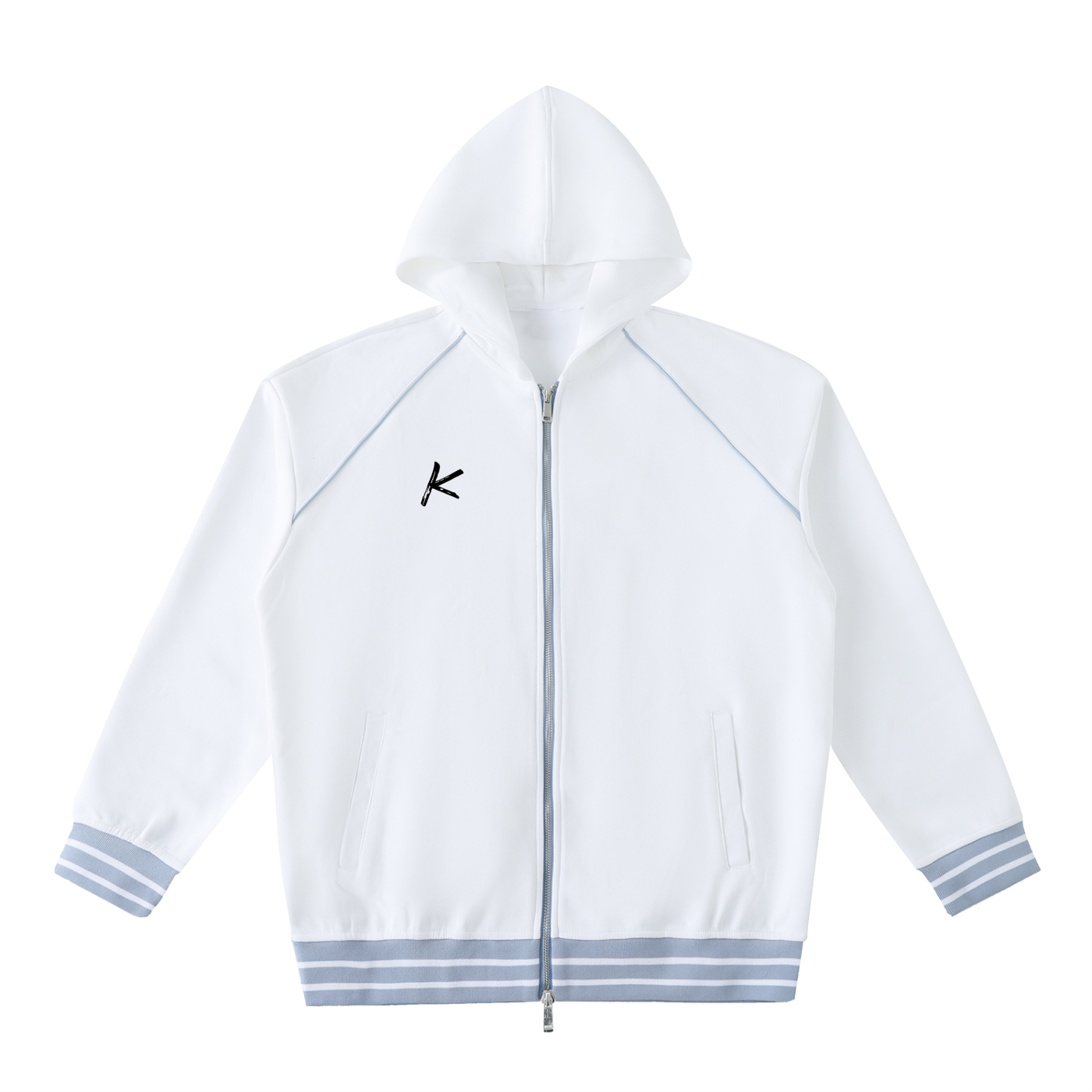 Striped Trim Zip-Up Hoodie