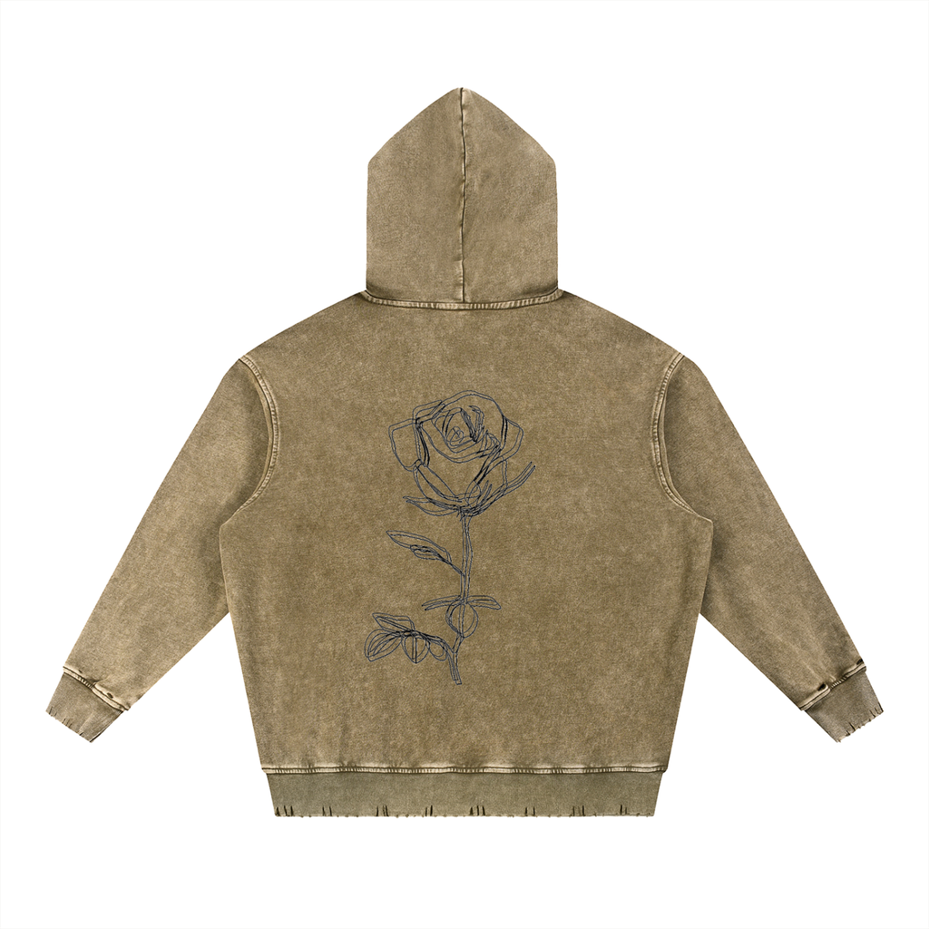 Snow Wash Hand-Frayed Heavyweight  Hoodie