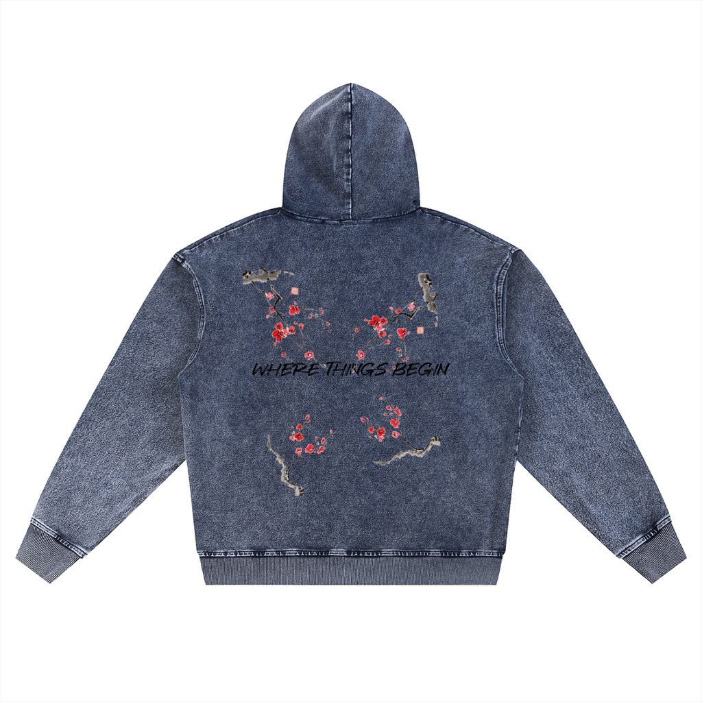 Snow Wash Oversized Zip-Up Hoodie