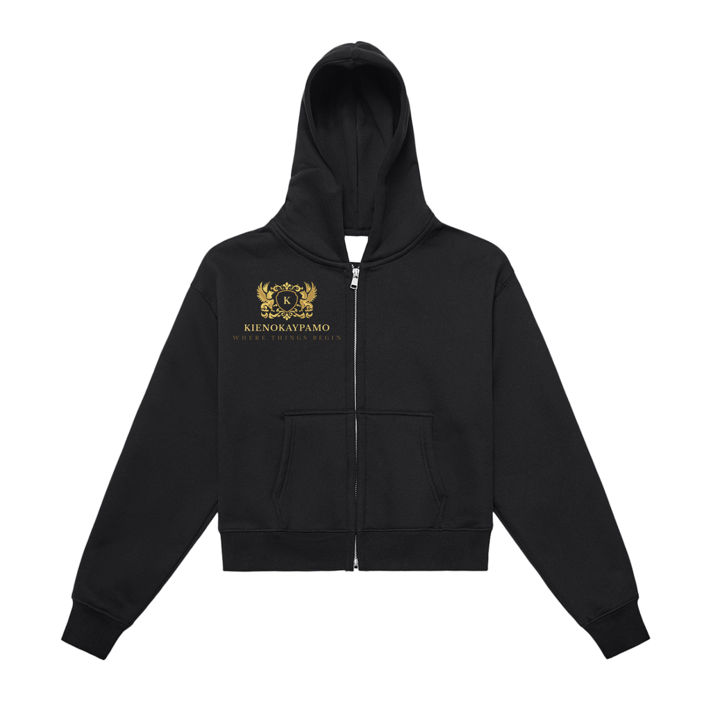 Fleeced Zip-Up Cropped Hoodie