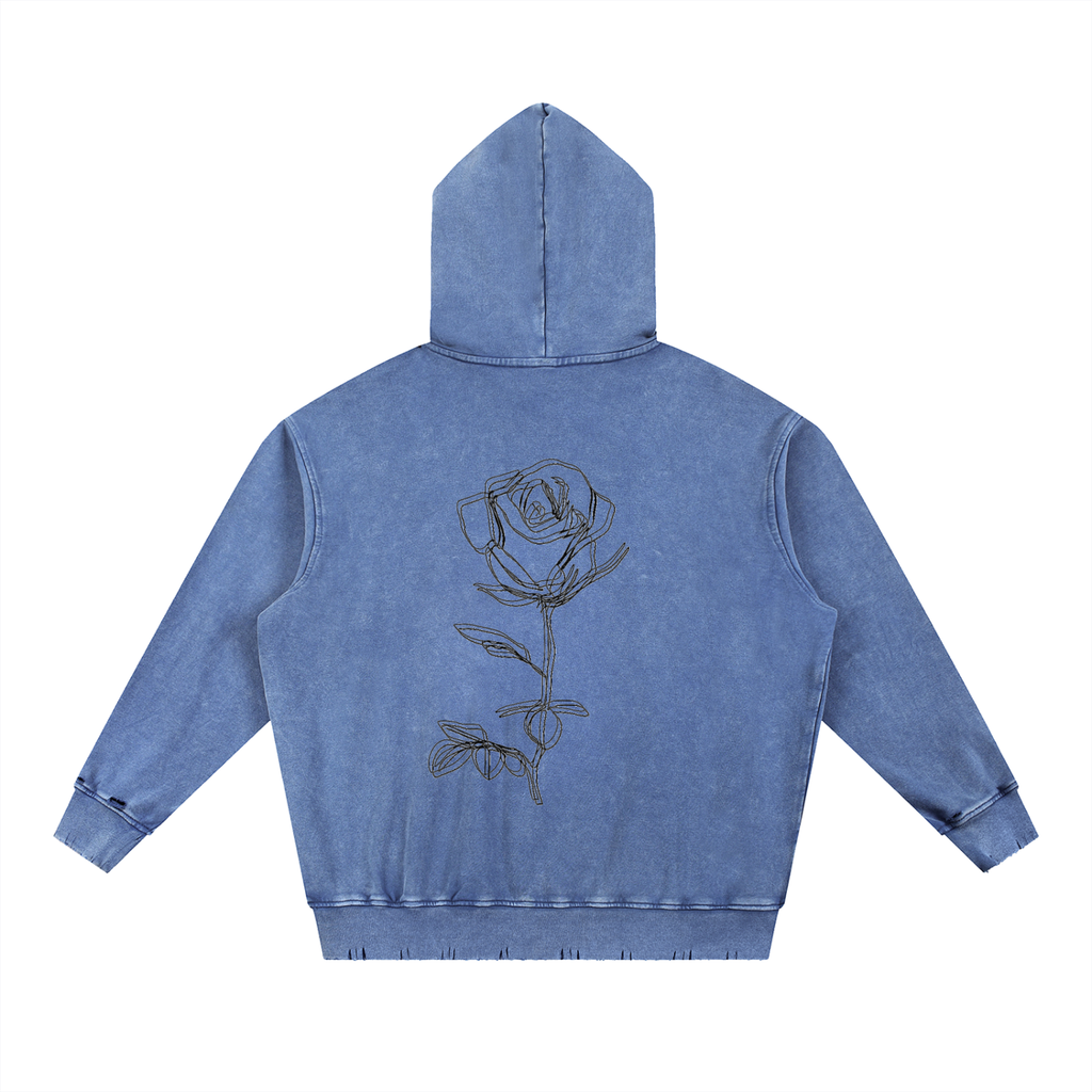Snow Wash Hand-Frayed Heavyweight  Hoodie