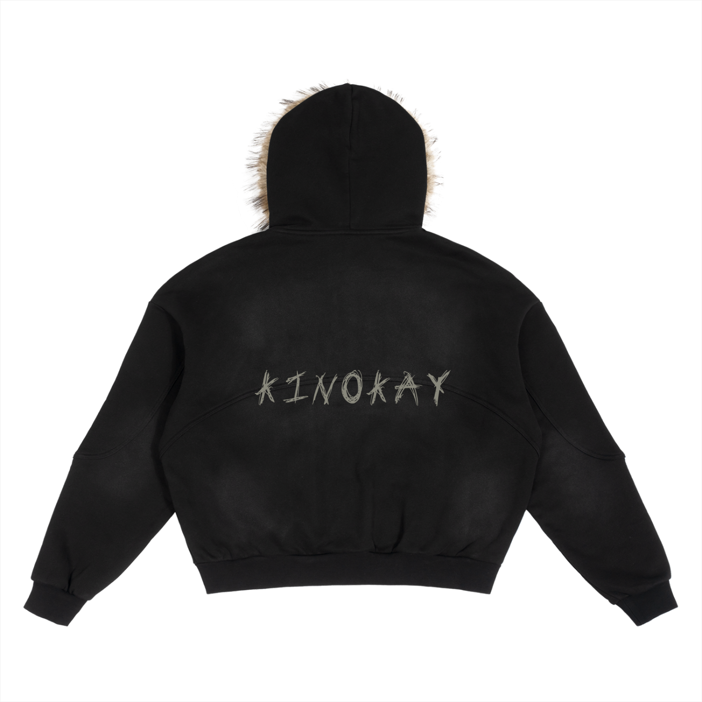 Sun Fade Boxy Detachable Fur Hoodie