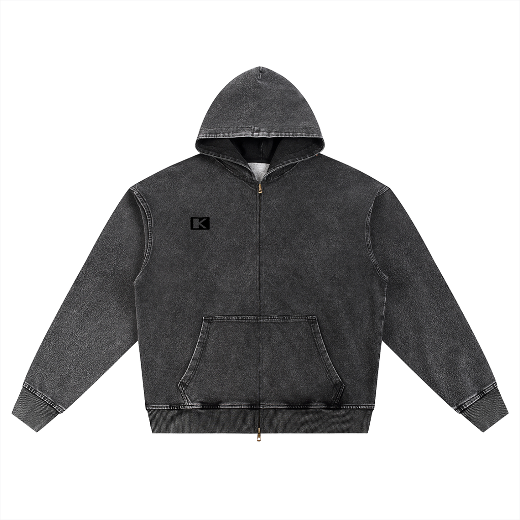 Snow Wash Oversized Zip-Up Hoodie