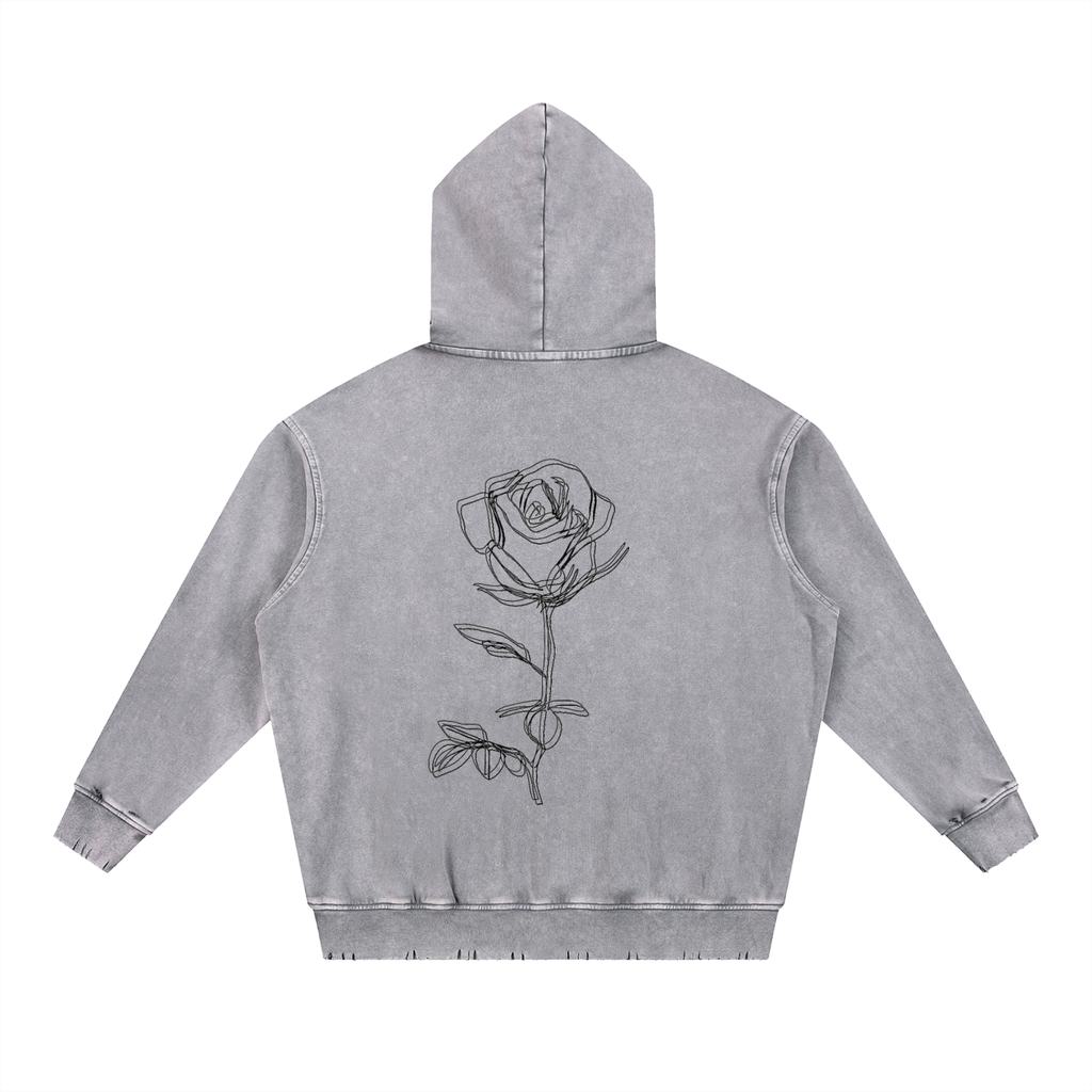 Snow Wash Hand-Frayed Heavyweight  Hoodie